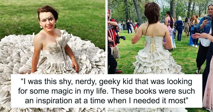Teen Makes Her Prom Dress Herself And Uses Pages From Old Harry Potter Books As Its Fabric