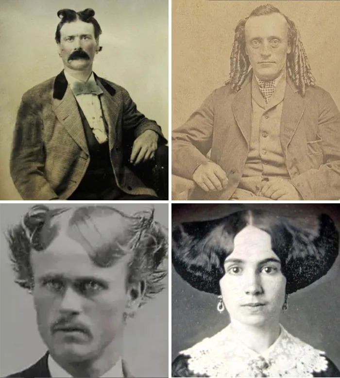 Vintage portraits showcasing some of the worst hairstyles, featuring unique and unusual styles from the past.
