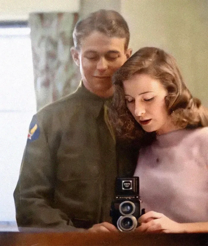 A Couple Take A Mirror Selfie Together, 1940s