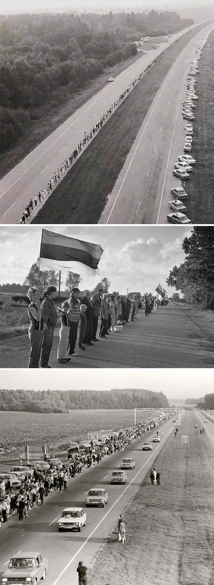 El 23 de agosto de 1989, unas 2 millones de personas de Letonia, Estonia y Lituania formaron una cadena humana que unió a los tres países para mostrar al mundo su deseo de escapar de la Unión Soviética y el comunismo, que solo producía sufrimiento y pobreza. Esta fuerza se extendió a lo largo de 600 km.