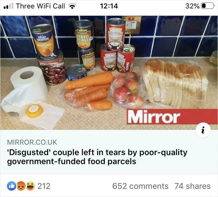 Free Government Funded Food Package Isn’t Up To Their Standard
