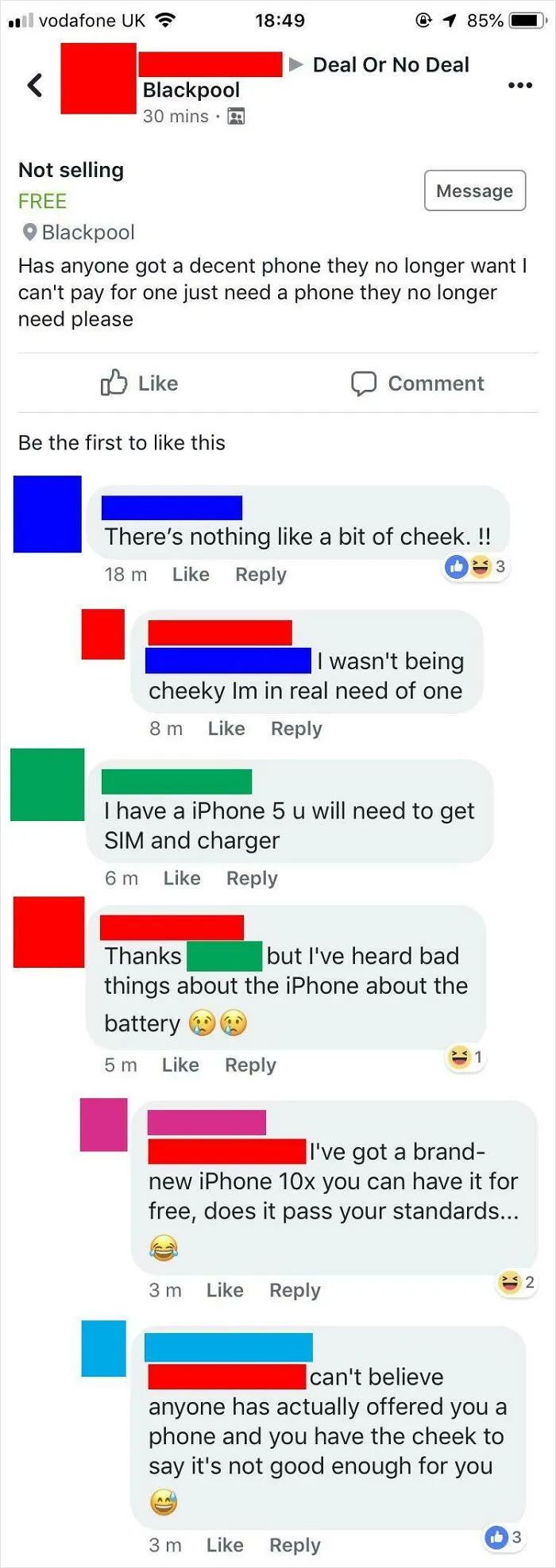 Asking For A Free Mobile Phone, And Then Rejecting An Offer