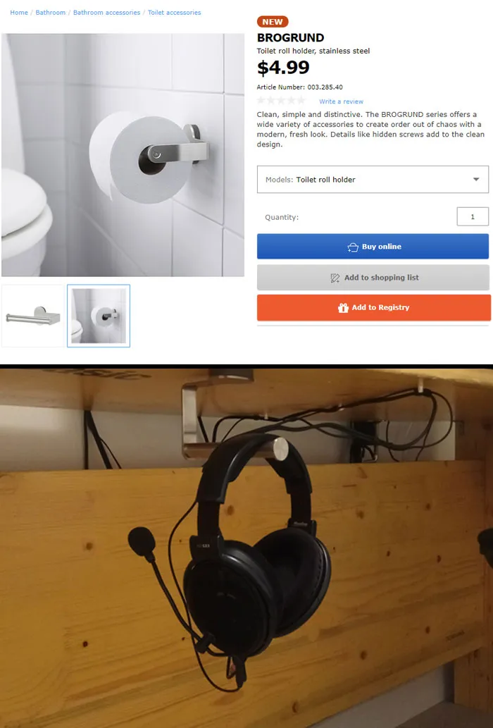 Uso el porta papel higiénico para colgar los auriculares