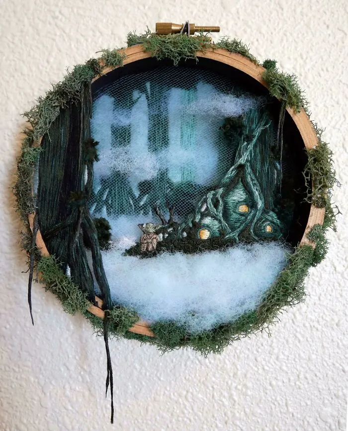 ¡Mi bordado temático de La guerra de las galaxias, inspirado en los pantanos de Dagobah!