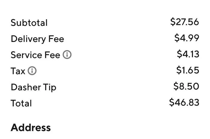 The Fees, Taxes And Tip Is Almost Equal To The Cost Of The Food Ordered