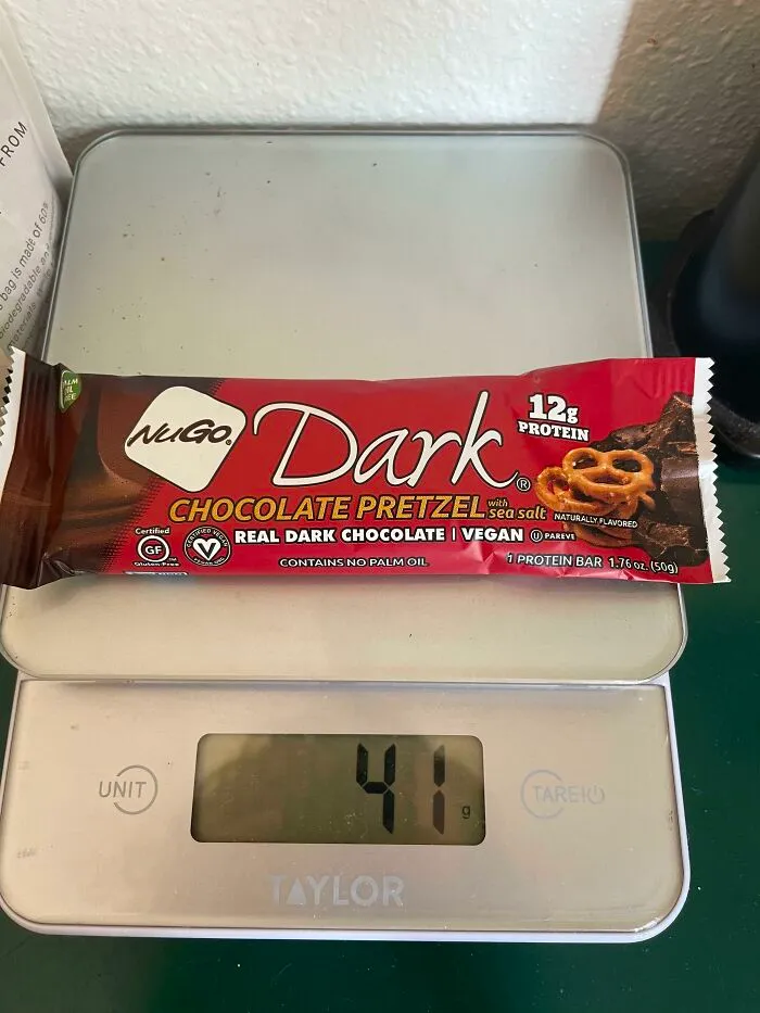 Las barritas de Nugo se anuncian como de 50g pero solo llegan a 41g