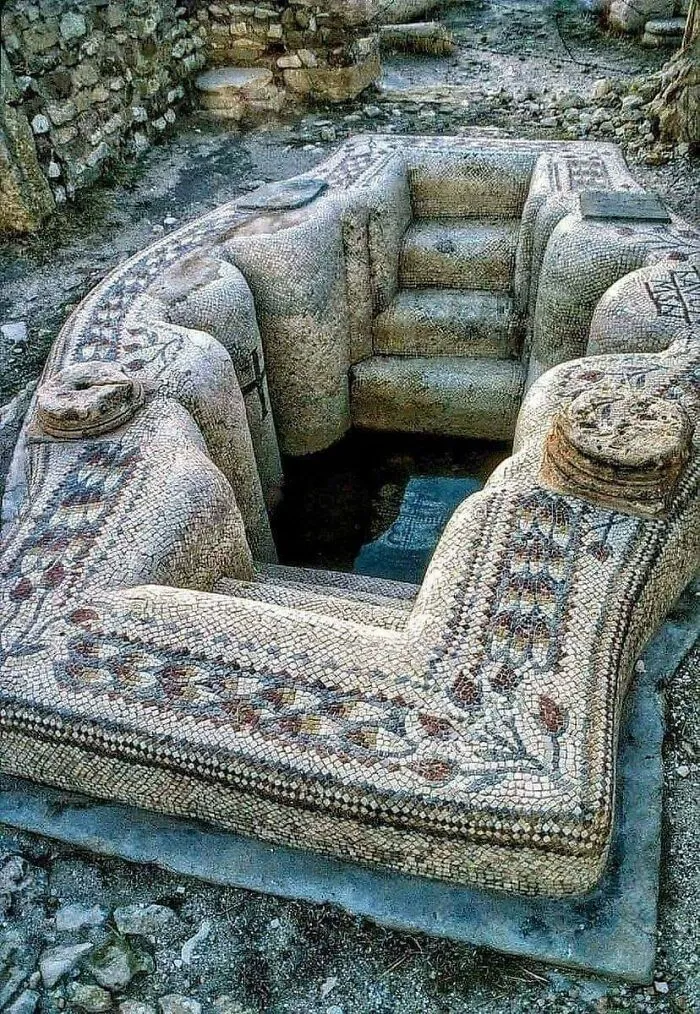 Ancient Roman Ruins In Tunisia - Baptism Basin Of Basilica Of St. Vitale, Sbeitla 