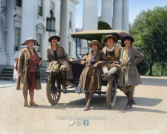 Group Of Women With Their Automobile Outside The White House, In The Year 1922