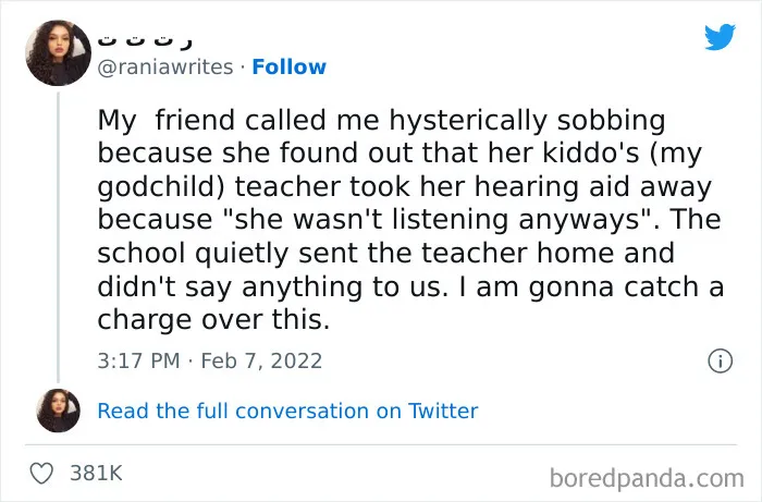 Teacher Taking A Child’s Hearing Aid As Punishment “Cause She Wasn’t Listening Anyway”