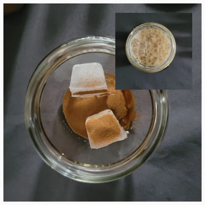 Frappe. Ice Cubes, Instant Espresso, Milk Or Milk Substitute. Close The Mason Jar An Shake It