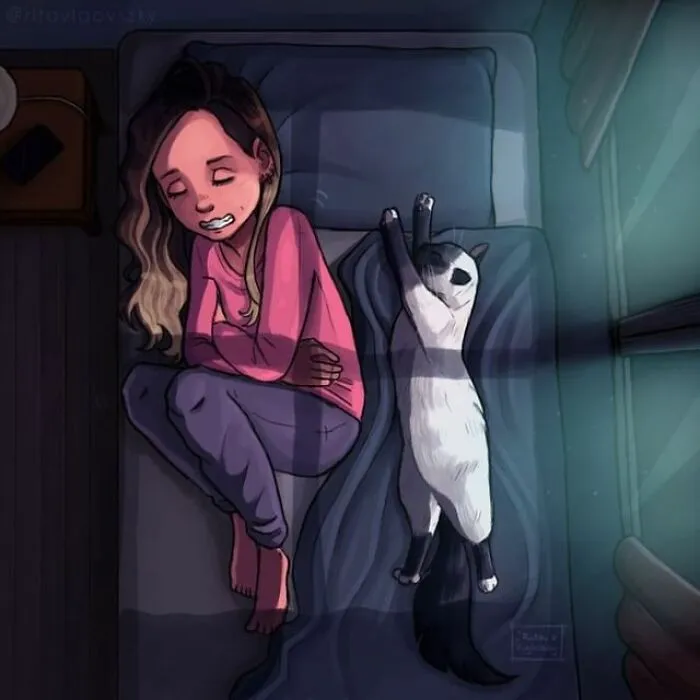 30 Ilustraciones que muestran cómo es tener un gato
