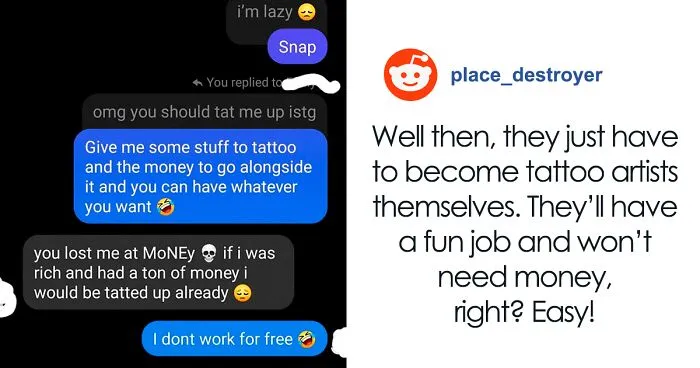 "You Lost Me At Money": Client Is Surprised Getting A Tattoo Isn't Free, Gets A Reality Check From An Artist