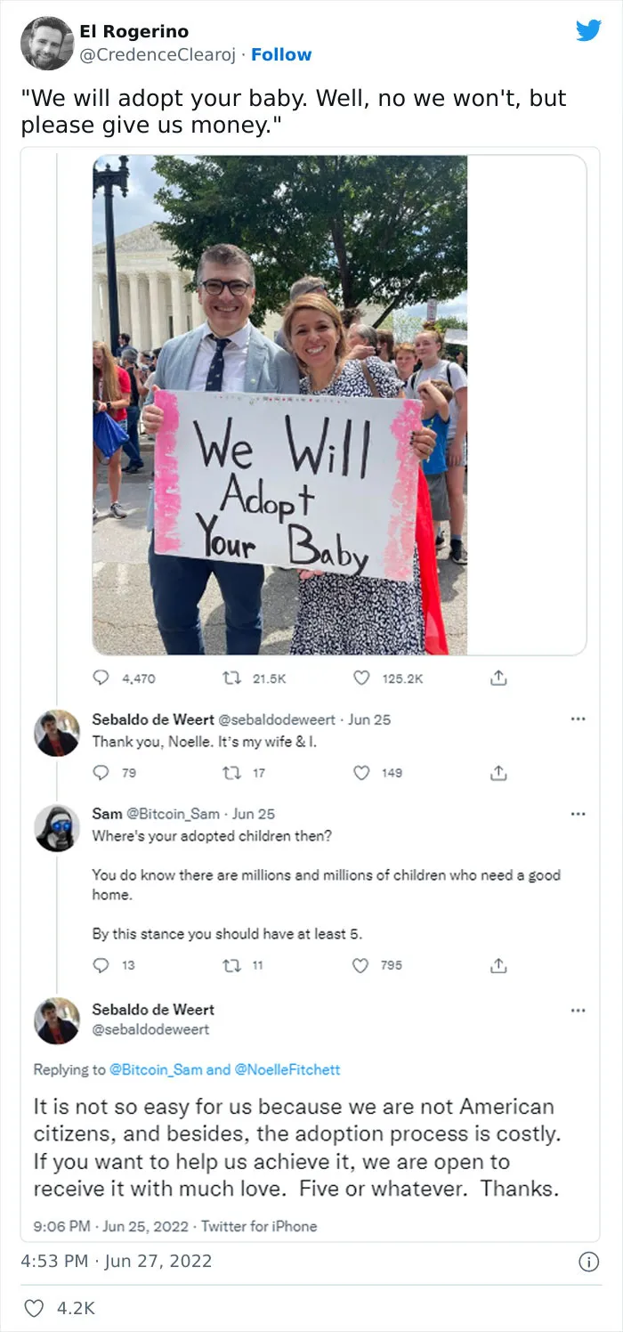 People Are Destroying Couple With "We Will Adopt Your Baby" Sign, And Here Are 30 Of The Best Posts