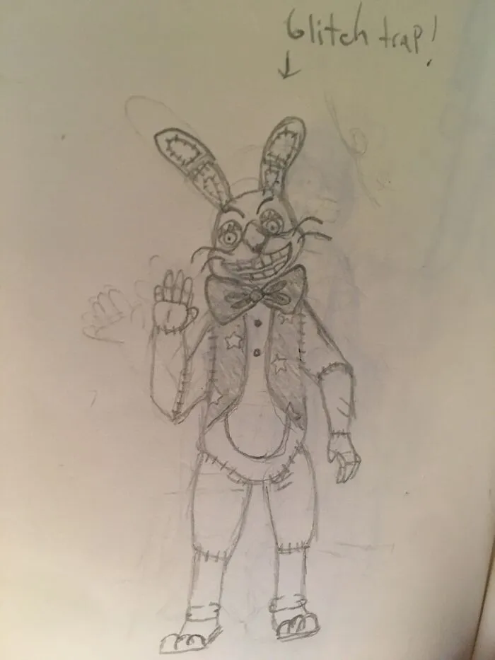 This Isn’t My Favourite Drawing, But I’m Still Quite Proud Of It! It’s Glitchtrap From Fnaf. :3