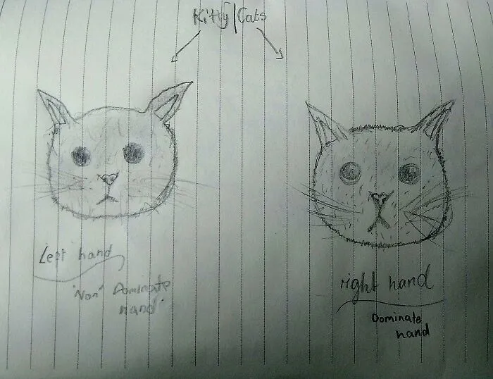 I Am Ambidextrous So I Don't Know If This Counts But Here Is Them Both. Left Is Marked Non-Dominant Because I Normally Don't Draw With It Due To A Muscle Disorder Making It Harder To Control The Arm.