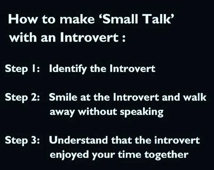 Text meme explaining how to make small talk with an introvert, highlighting relatable Introvert Nation humor.