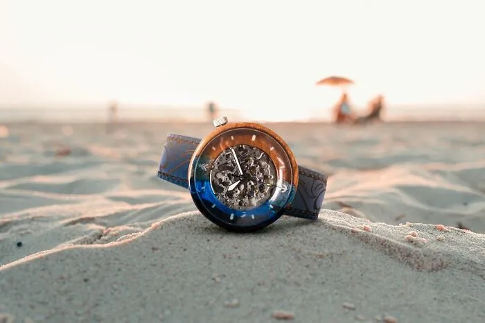 Wood + Resin + Leather Strap