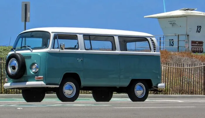 Tower 13 Oc And A 1971 Type 2. The Aqua Blue And White Two Tone German Transporter Is Sooooo Socal (Cellphone)