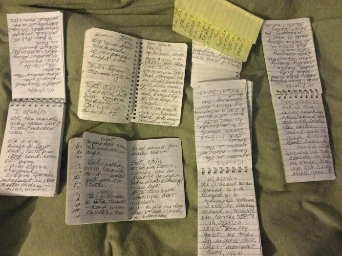 Found In Random Estate Sale Box - Pile Of Notepads Full Front And Back Of Obsessive Notes On The Next Door Neighbors Every Move. Meticulous Detail. Several Times A Day For Years