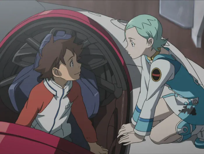 Anime couple sharing a tender moment near a vehicle, showcasing one of the 100 cutest anime duos.