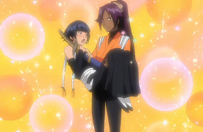 Anime couple with a sword in a vibrant, dreamy background, showcasing one of the cutest anime couples.
