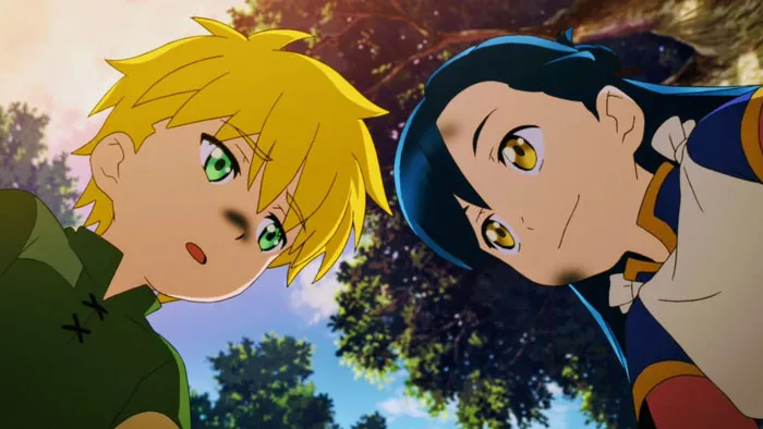 Anime couple sharing a moment under a tree, highlighting their cute and charming personalities.