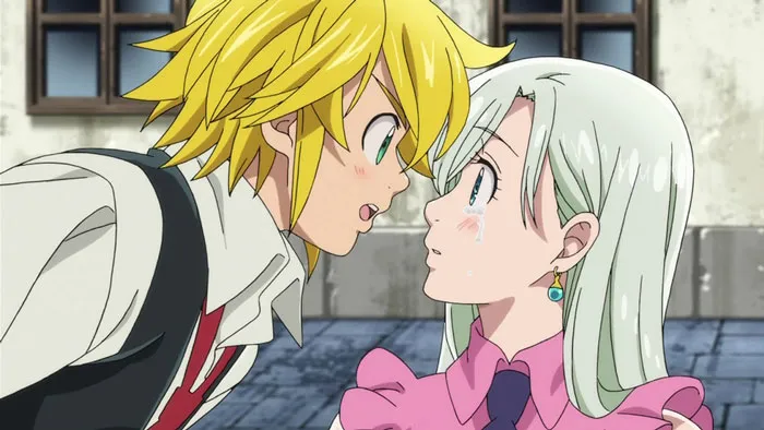 Anime couple with blonde and silver-haired characters sharing a close moment, a charming scene among the cutest anime couples.
