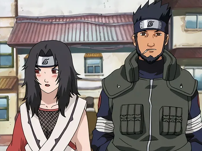 Anime couple standing together, wearing traditional attire, with a village backdrop, exemplifying cutest anime couples.