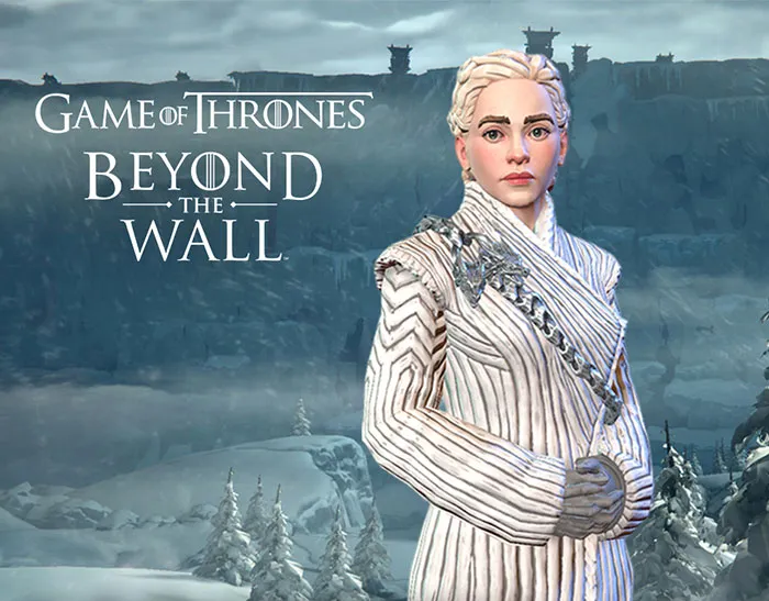 Game of Thrones Beyond the Wall mobile game character standing in snowy landscape for mobile games download.