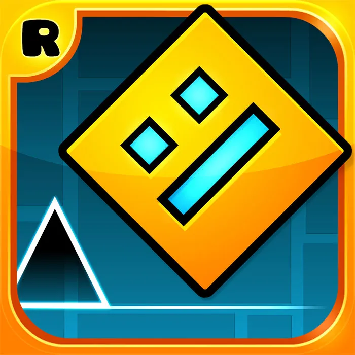 Icon of a popular mobile game featuring a yellow square character and geometric shapes for mobile games download.