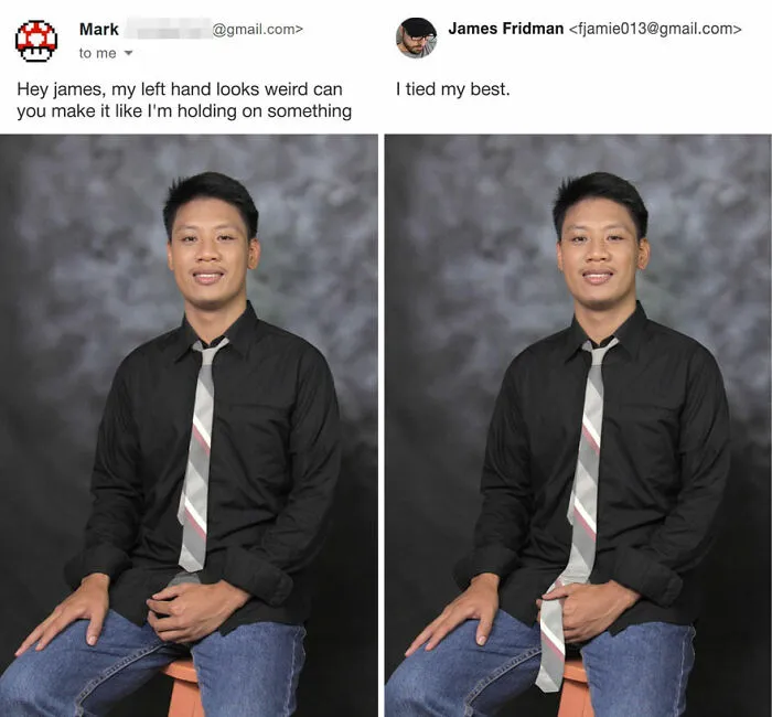 New Hilarious Photoshop Edits By Master Troll James Fridman Who Takes Photo Requests Too Literally (18 Pics)