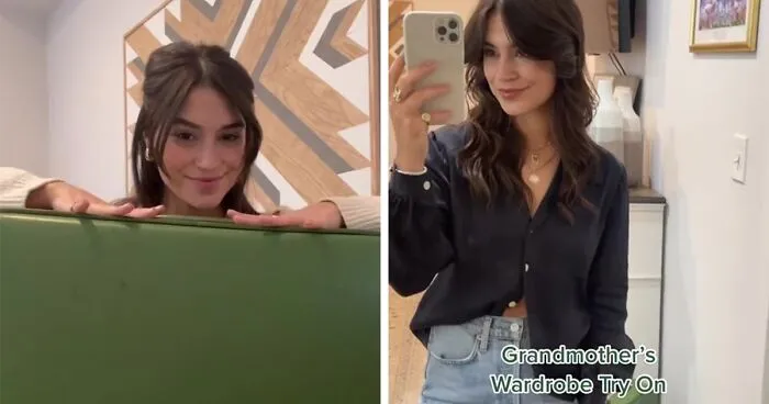Woman Goes Viral After Trying On Grandma’s 1950s Honeymoon Outfits
