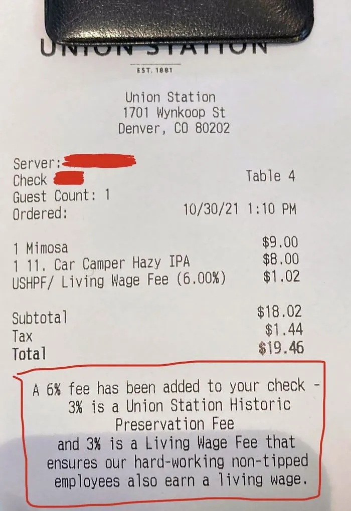 I Got Charged A 3% “Living Wage” Fee So That Employees Earn A Living Wage Instead Of The Bar Paying Them