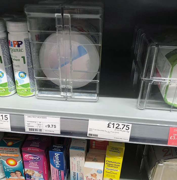 Baby Milk Locked In Boxes With Prices Going Up Weekly. Very Depressing