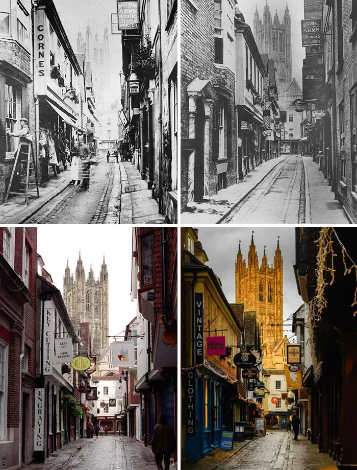 Butchery Lane, Canterbury, en 1895, 1920, 1992 y 2022