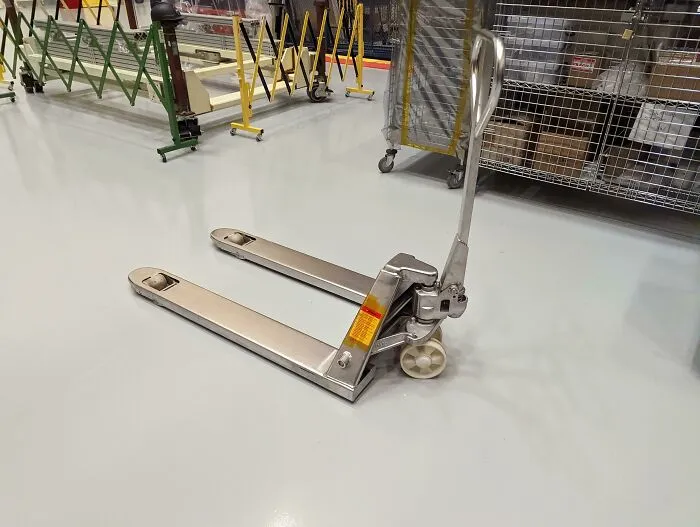 A Stainless Steel Pallet Jack For Use Inside Clean Rooms