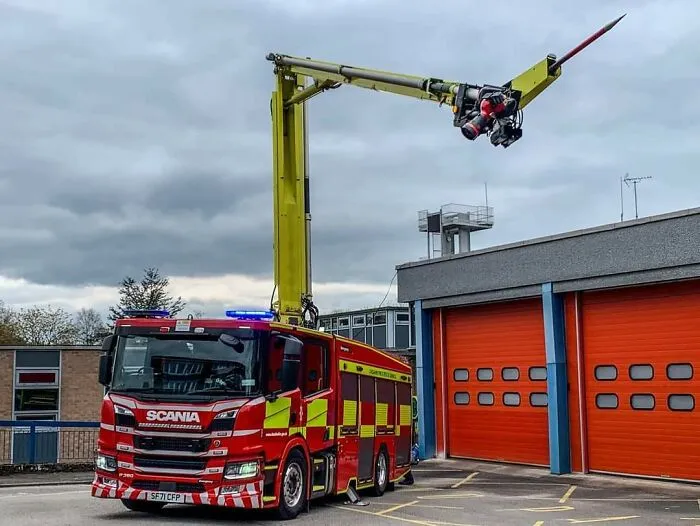 Scania P360 With A Penetrating "Scorpion Stinger" That Can Penetrate A Building To Deliver Water Directly Into A Fire Without Putting Firefighters In Danger