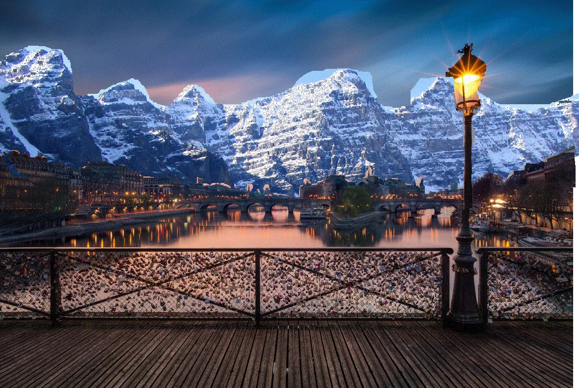 Acabo de volver de París, las montañas casi parecen añadidas con Paint, era hermoso