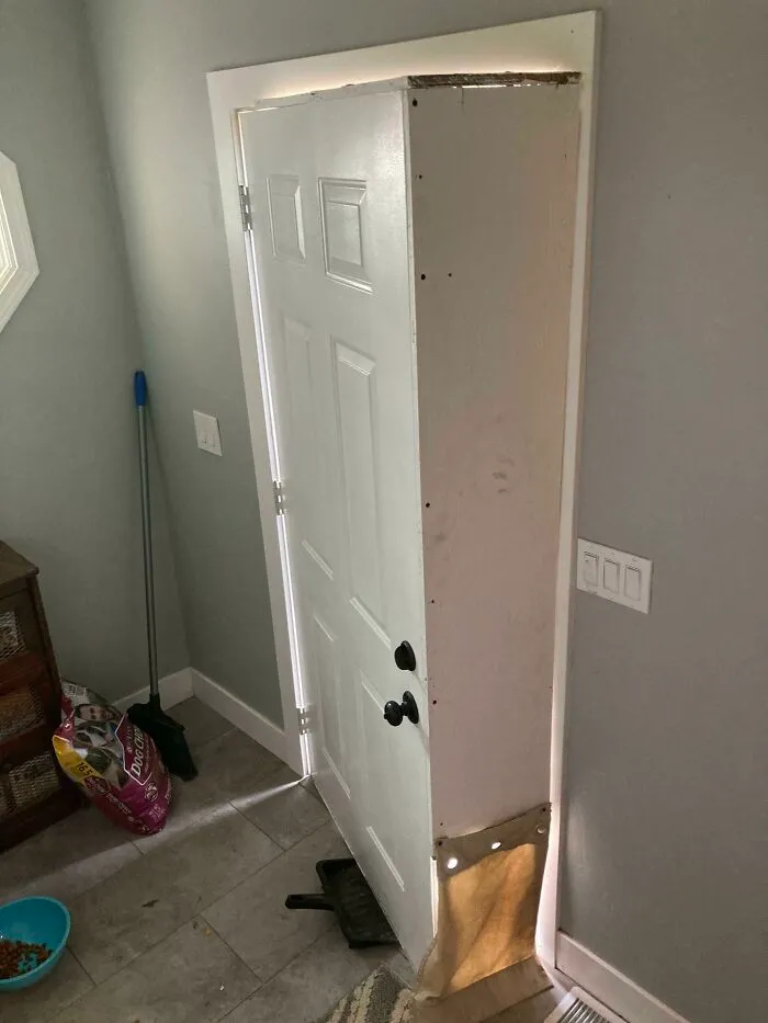 La puerta para perros que hizo mi padre. De hecho, ahora tiene un nuevo tope de puerta personalizado 