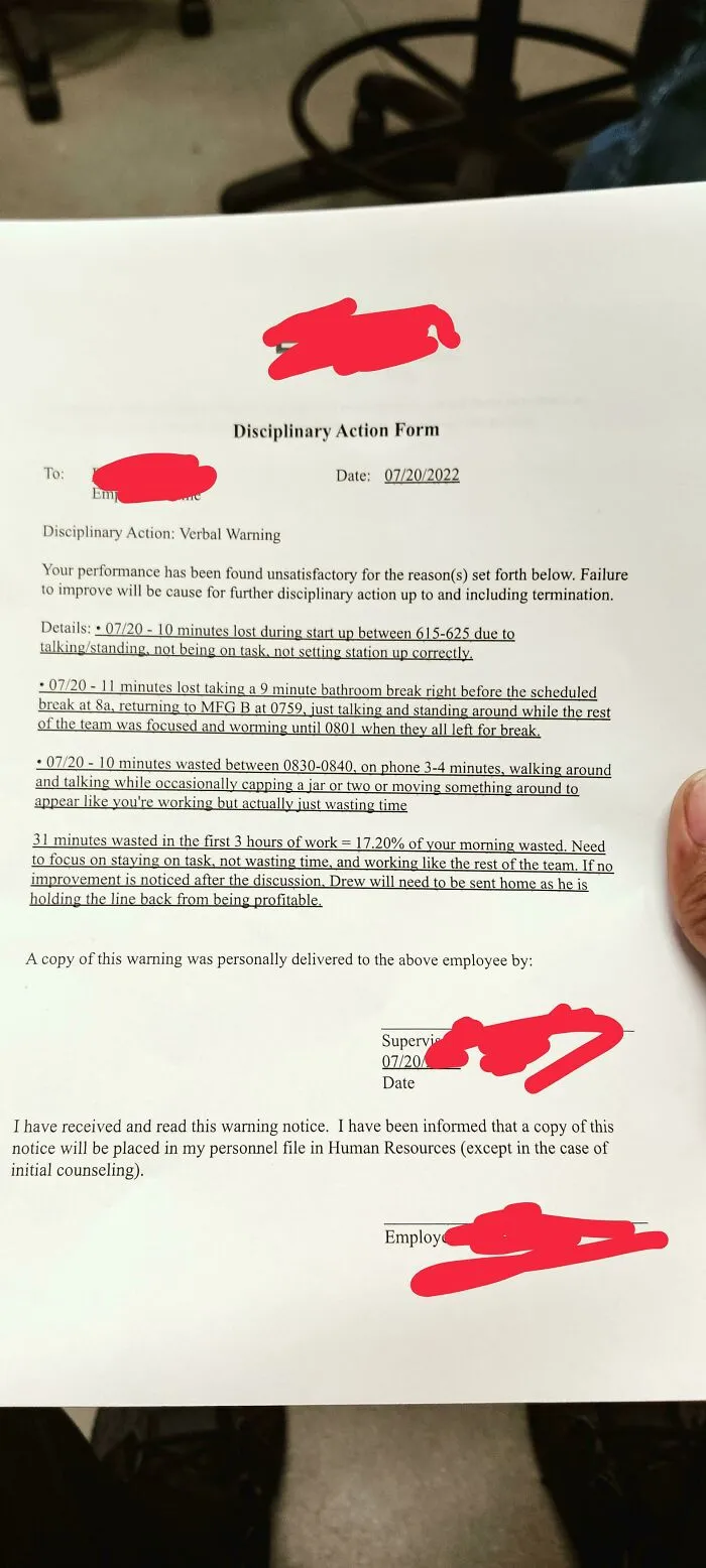 Verbal Warning For Going To The Bathroom Can I Sue?