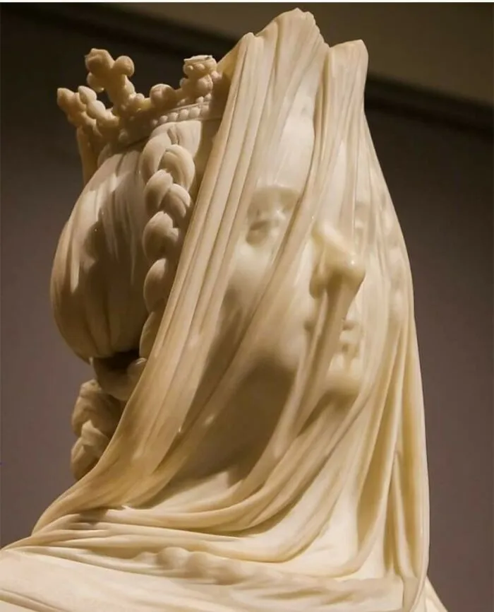 La reina Isabel II, con velo, alrededor de 1855 por Camillo Torreggiani. Uso magistral de la luz y las sombras para que parezca un encaje real