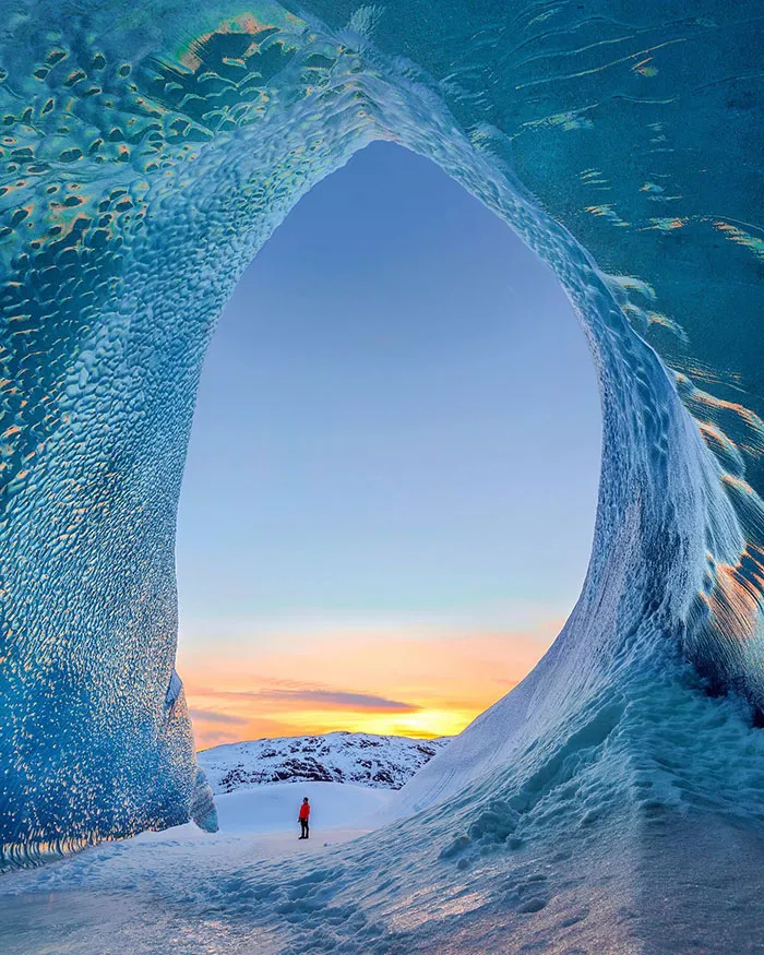 The Most Beautiful Ice Cave I’ve Ever Explored In Iceland. It Looks Like A Massive Frozen Wave