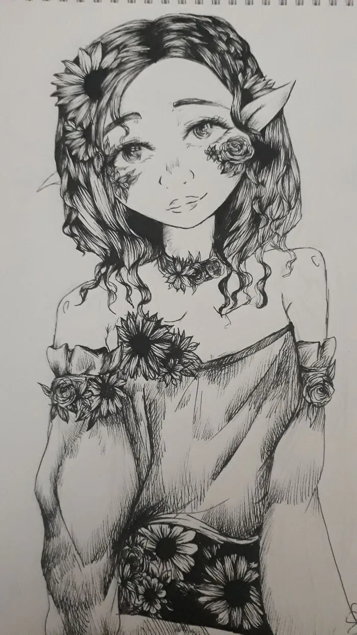 It's An Ink Drawing,  I'm Into Flowers These Days Ig; Came Out Kinda Sloppy