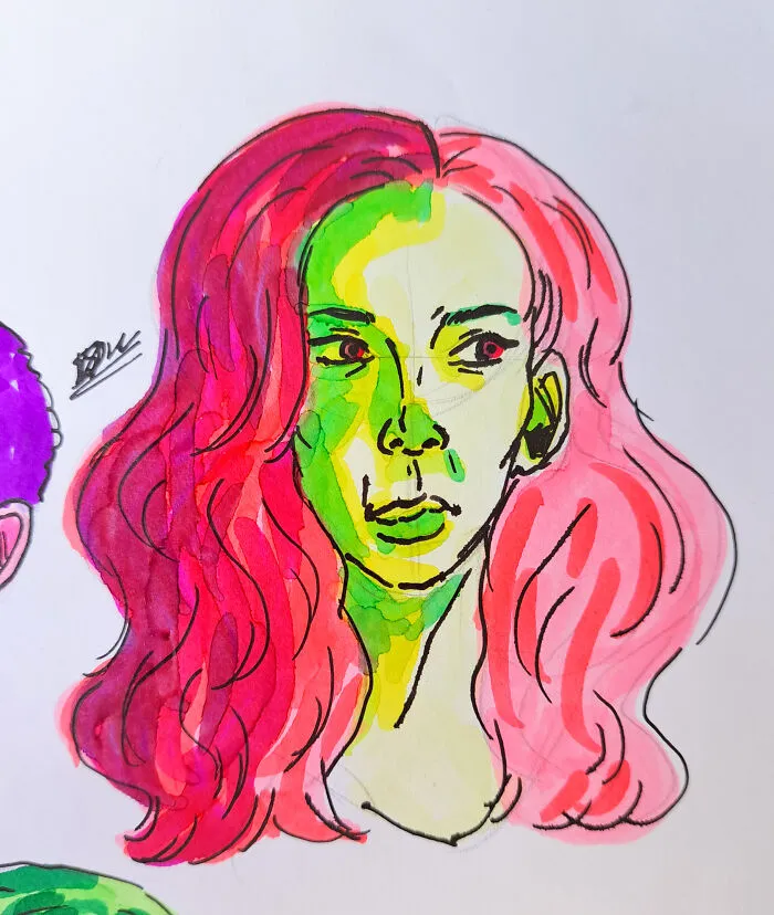Yellow, Green And Pink Girl