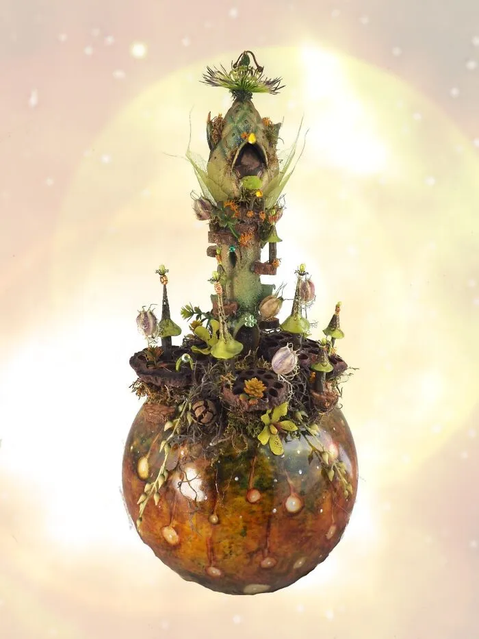 Another White Old Bathroom Globe Painted With Alcohol Ink. I Wanted A Forest Feeling,  The Are Lotus Pods En Skeleton Leaves Also On It