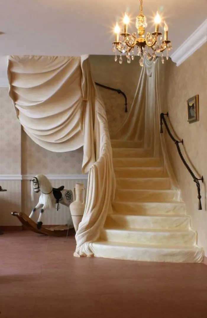 Mármol que parece tela en esta escalera