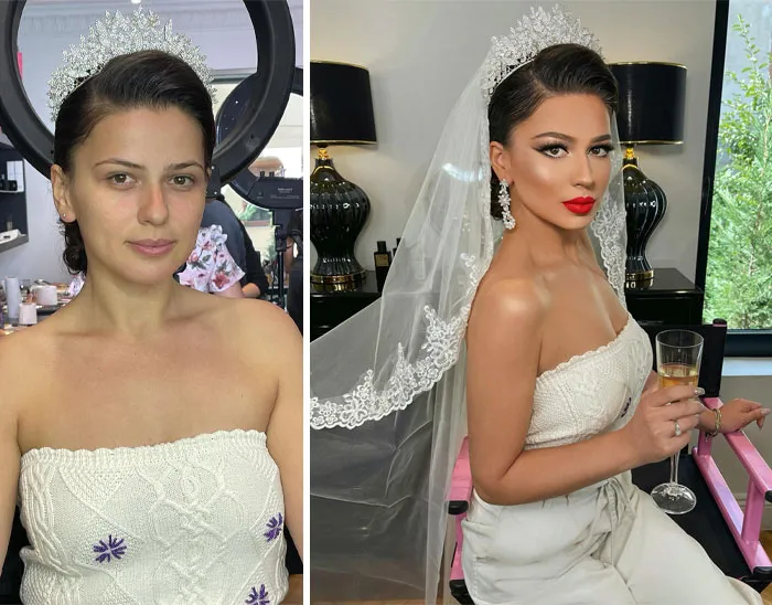 23 Fotos tomadas antes y después de que las novias fueran maquilladas para su boda (Nuevas imágenes)