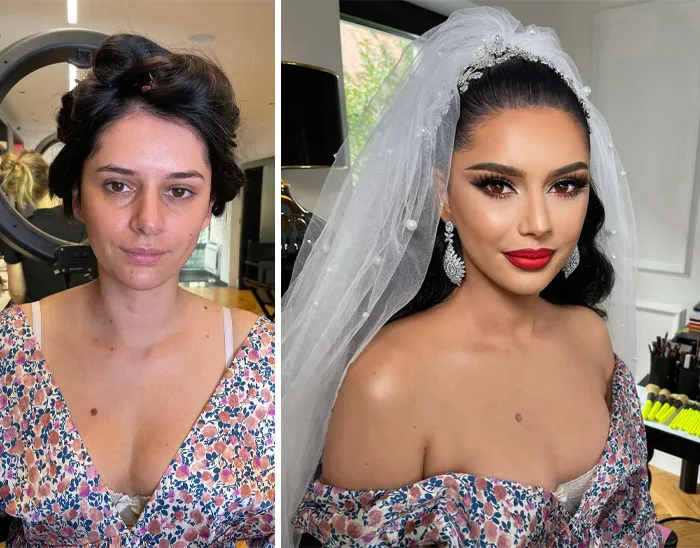 23 Fotos tomadas antes y después de que las novias fueran maquilladas para su boda (Nuevas imágenes)