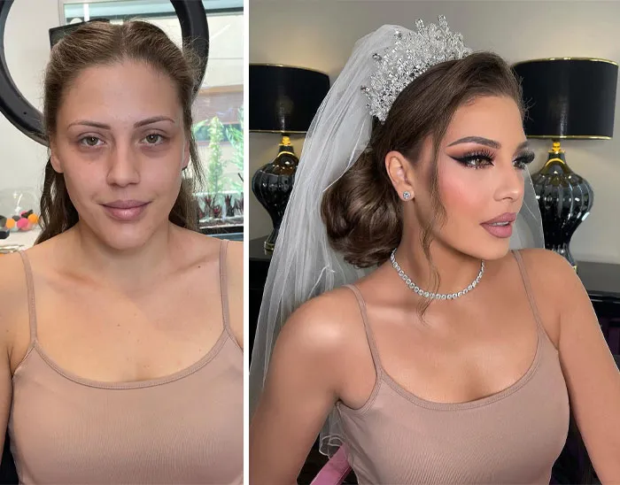 23 Fotos tomadas antes y después de que las novias fueran maquilladas para su boda (Nuevas imágenes)