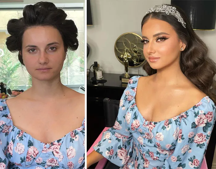 23 Fotos tomadas antes y después de que las novias fueran maquilladas para su boda (Nuevas imágenes)
